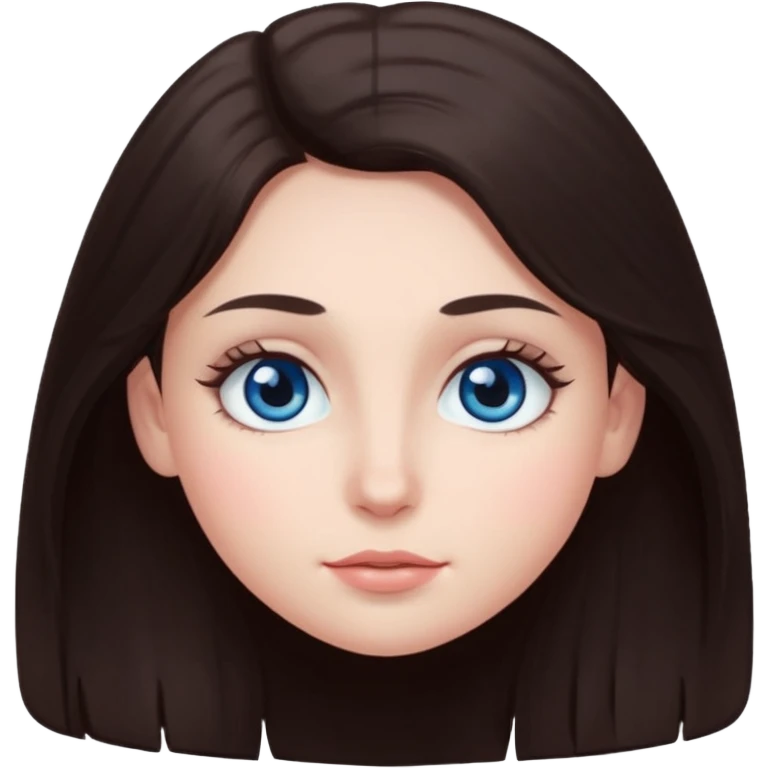 long dark brown hair with big blue eyes and long dark eyelashes round face emoji
