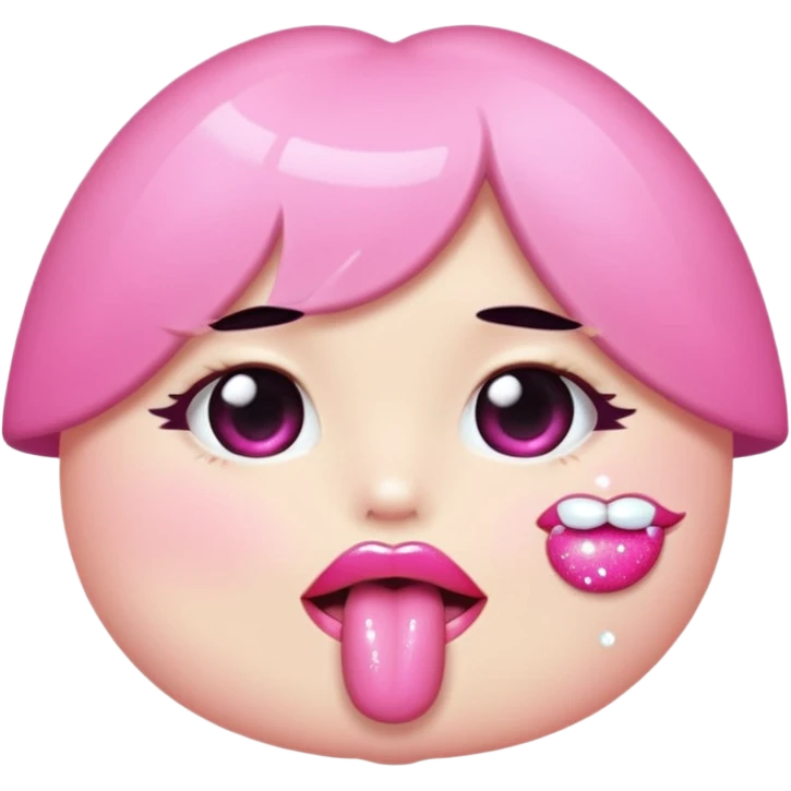 sparkly glossed lips emoji, tongue peek, kawaii shine emoji