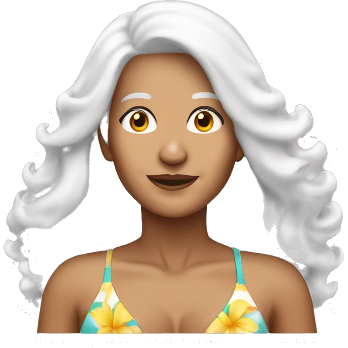 An attractive senior woman Latina colored with long white hair and wearing a closed swimming bikini  emoji