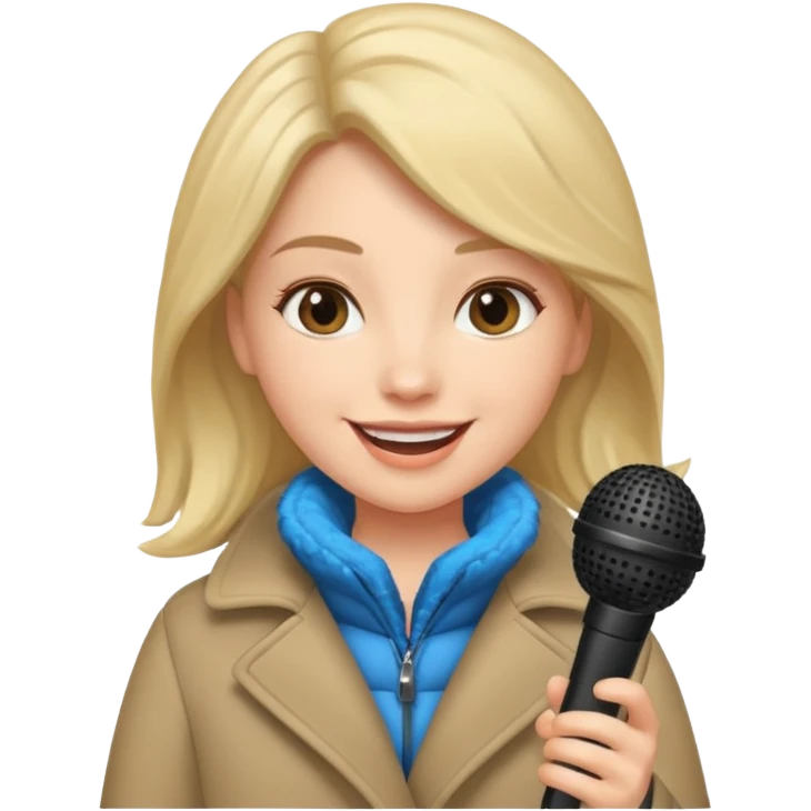 woman with winter clothes holding microphone emoji