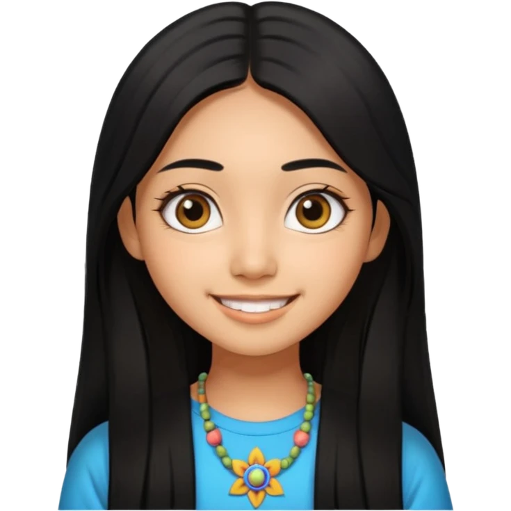 20 yr old asian woman hair  center part big eyes big smile tanned skin straight black hair hippie part hair  emoji