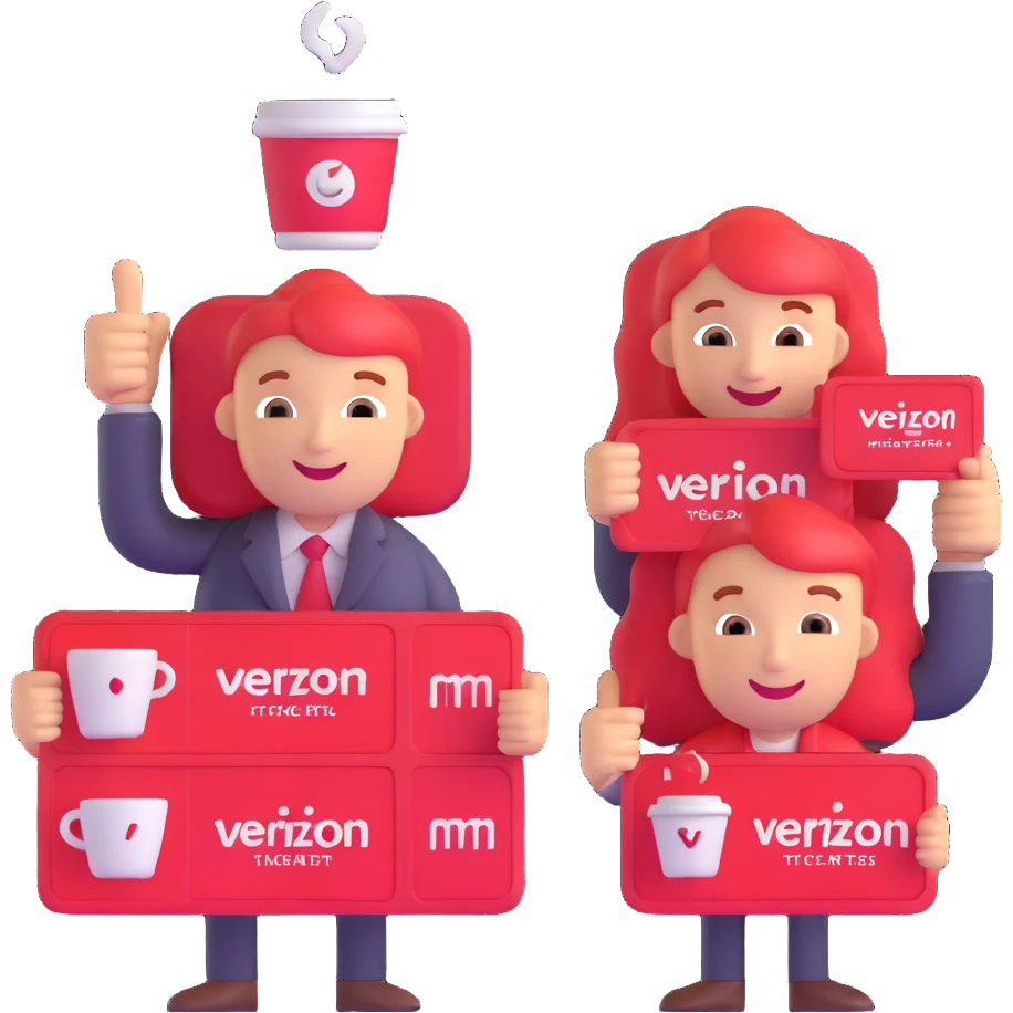 Verizon staff with happy faces and perk icons, like tickets and coffee emoji