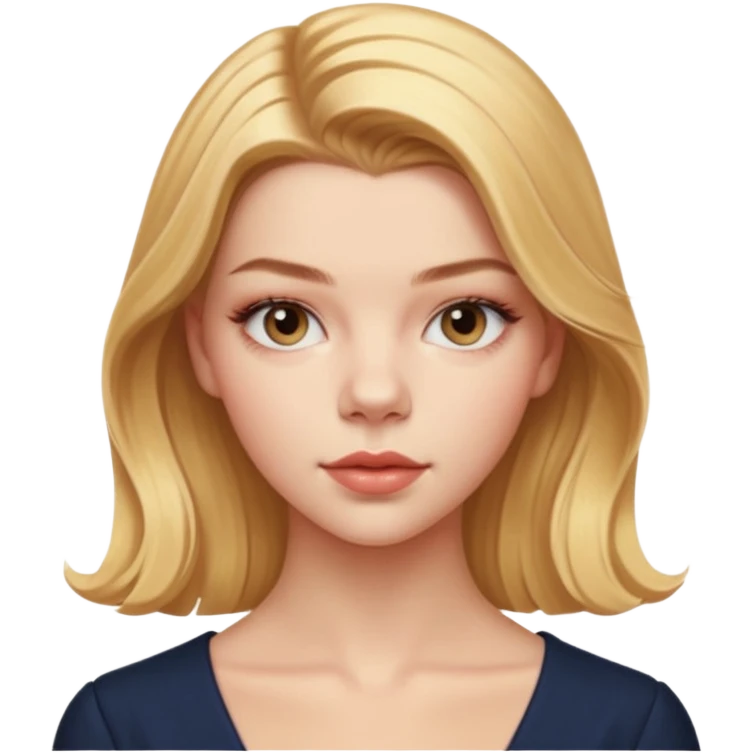 Cinematic Realistic Anya Taylor Joy Portrait, depicted with lifelike skin texture, subtle rosy undertones, and soft natural lighting that enhances the gentle contours of her face. Her intricately detailed golden blonde hair is elegantly. emoji