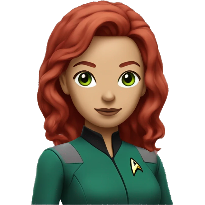 Star Trek woman red hair green eye burgundy suit emoji