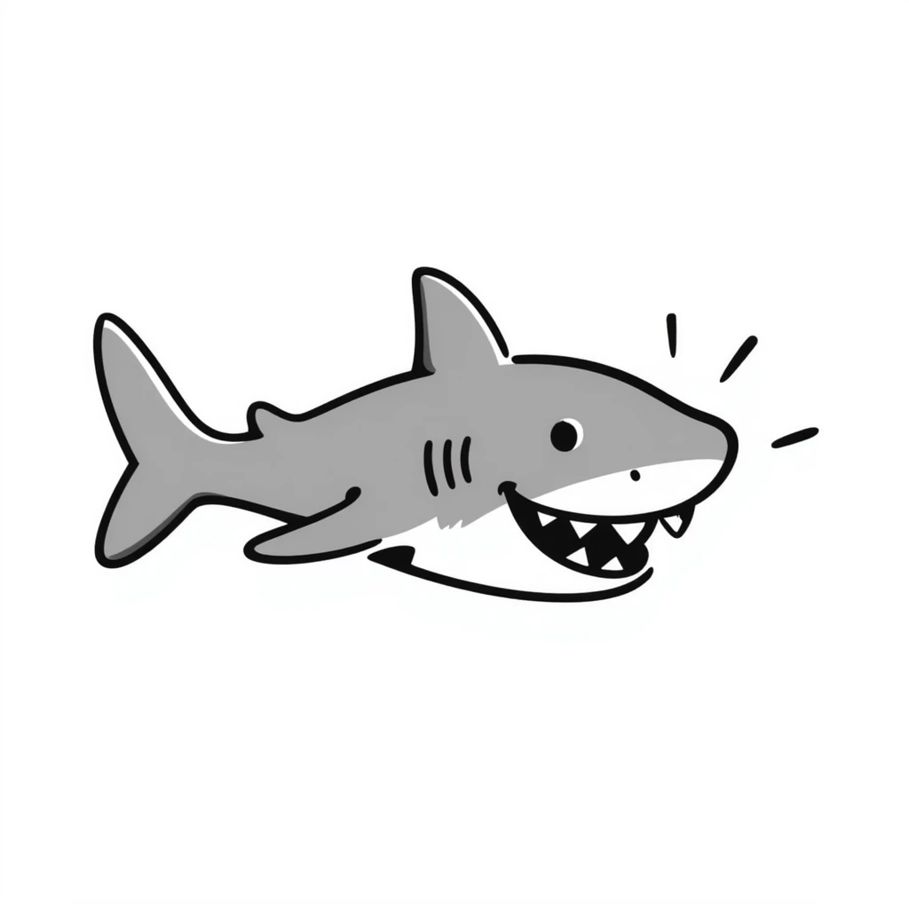 Hand-drawn shark with fins and tail emoji