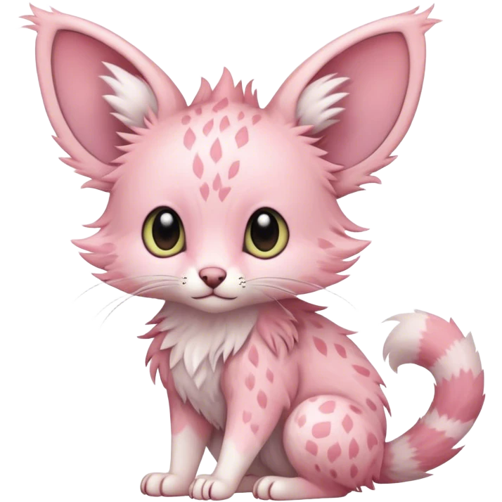 Feral Rare Fantasy cute pastel pink Vernid-Trico-species by LiLaiRa, random markings, tufted ears, full body emoji