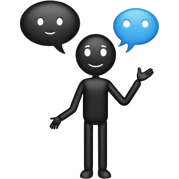 A white and black stick mand with a chat bubble coming from his mouth (encircled) emoji