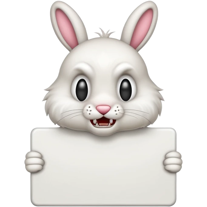 Rabid snarling bunny holding large blank sign emoji