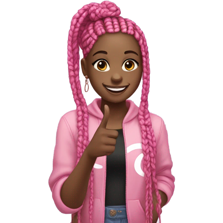 black girl with black and pink box braids holding up a peace sign emoji