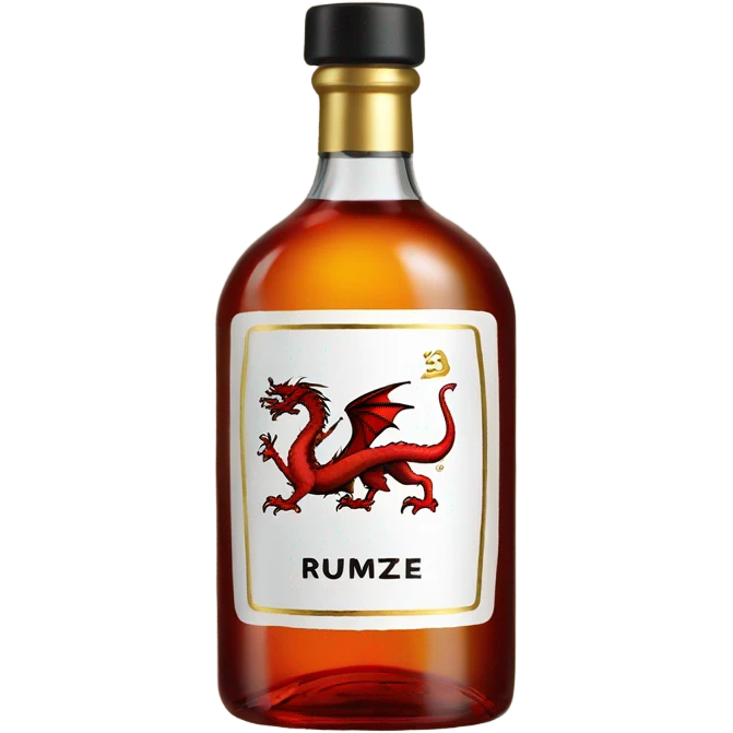 clear bottle of rumpleminze alcohol with a black and red label that has a gold dragon on it emoji