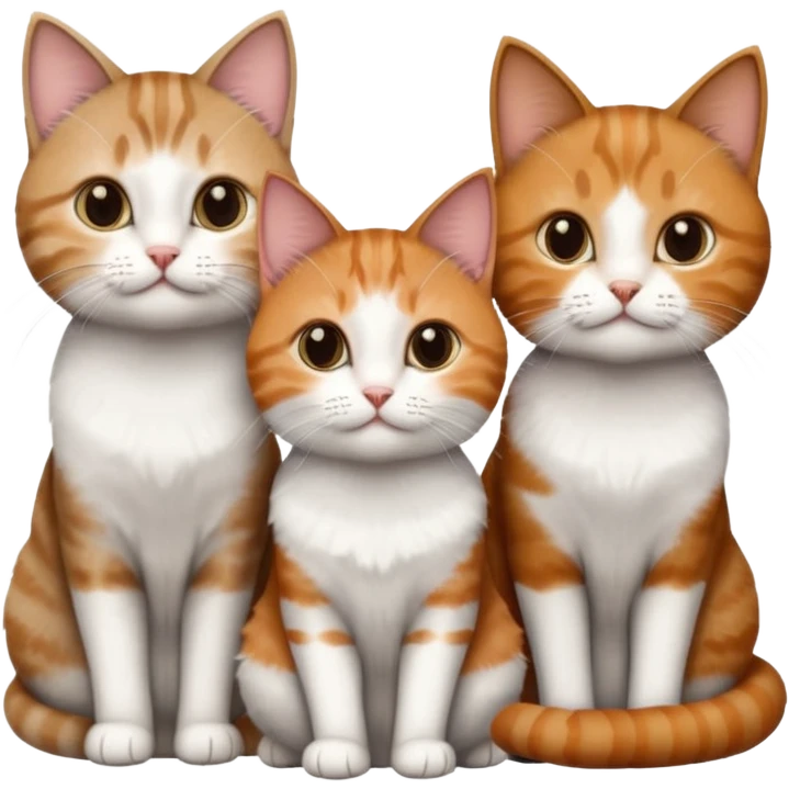 3 different coloured tiny short haired cats, including a dark grey and white cat, a ginger and white and a brown tabby and white emoji