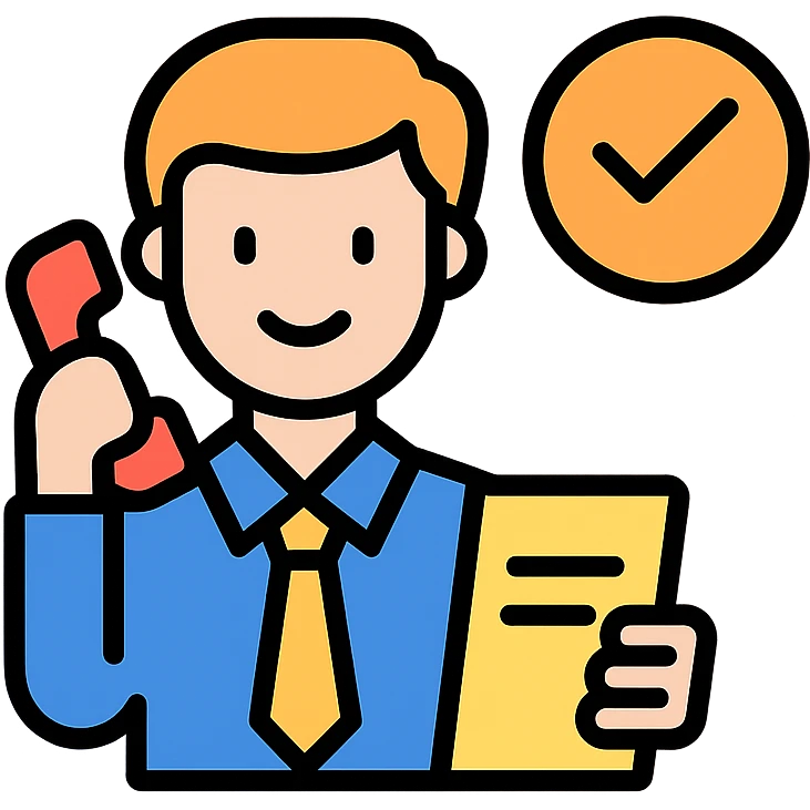 sourcing agent, holding documents or phone, friendly, clean background, vector art emoji