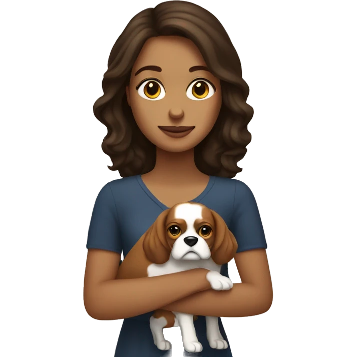 brunette white girl holding a king charles dog emoji