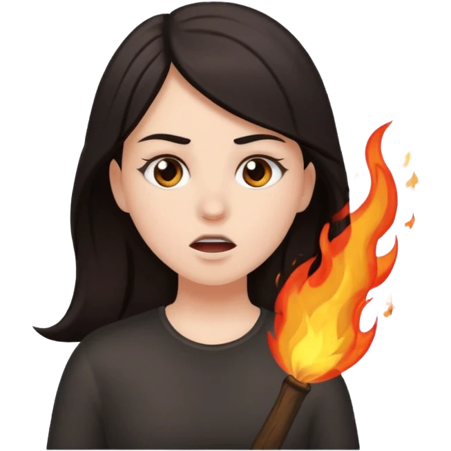 White girl with dark hair breathe out fire emoji
