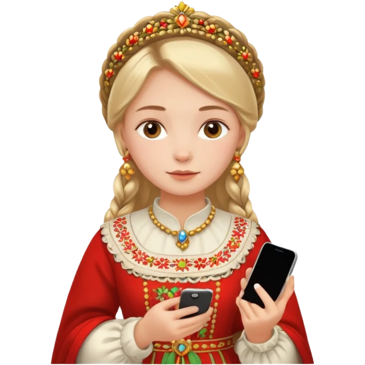russia girl with custome dress and smartphone emoji