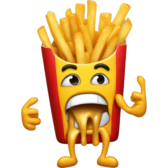mischevious emoji eating cheese fries emoji