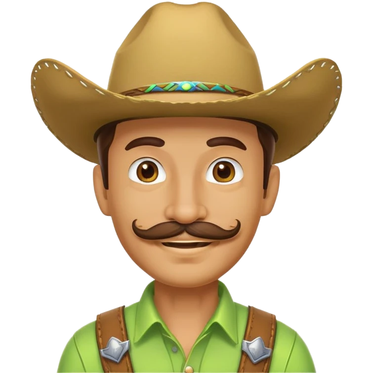 Smiling cowboy character with a lime green hat and mustache emoji