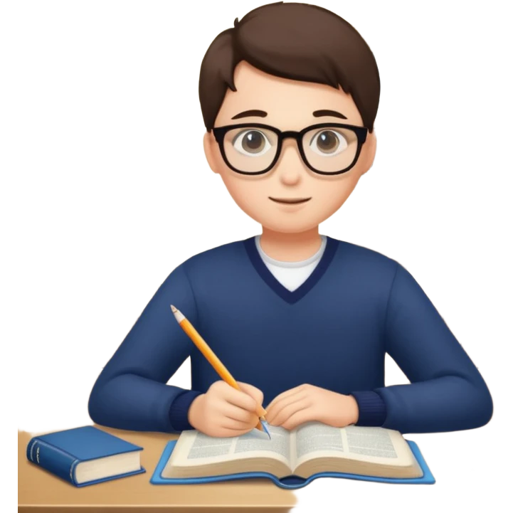 ученик учит английский язык за столом дома emoji