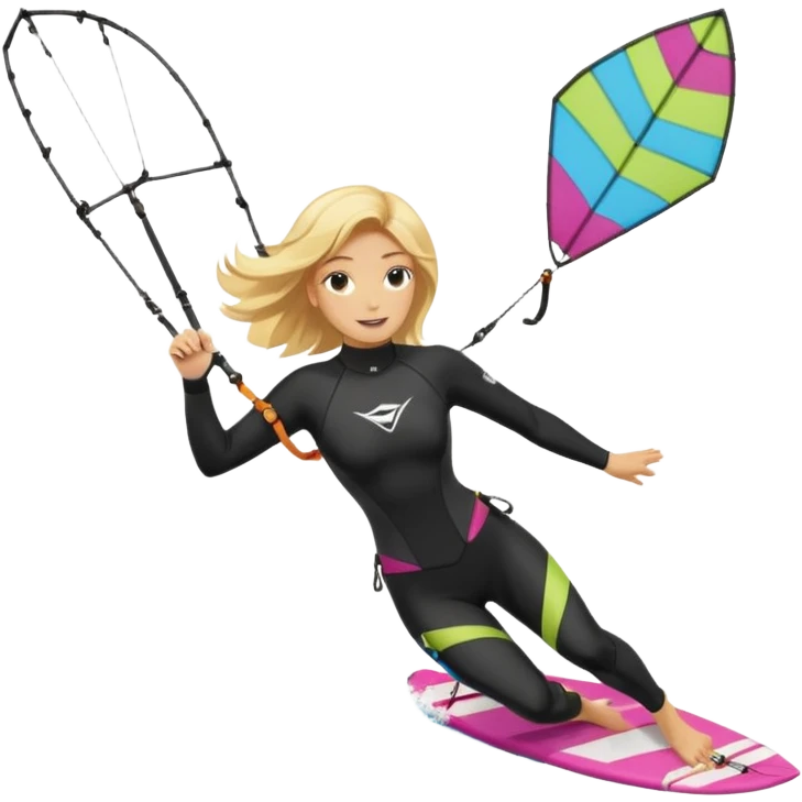 Kitesurfing blond ladie showing kite and board emoji