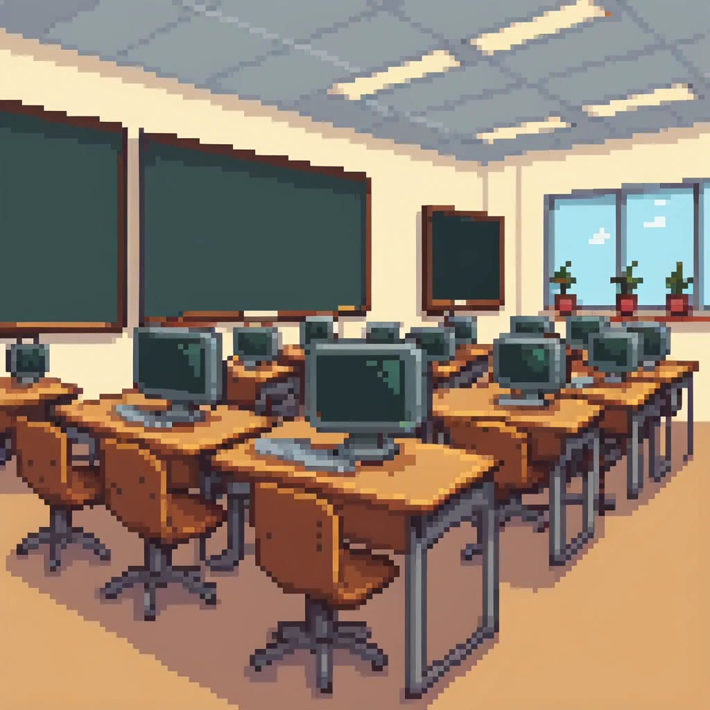 modern classroom with computers emoji