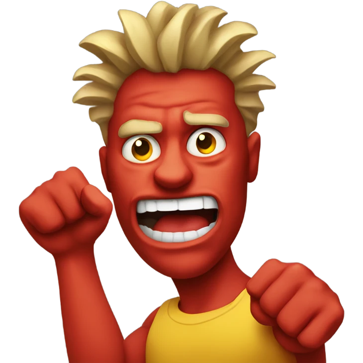 Crazy man with ripped out hair and red face yellow emoji waving fist  emoji