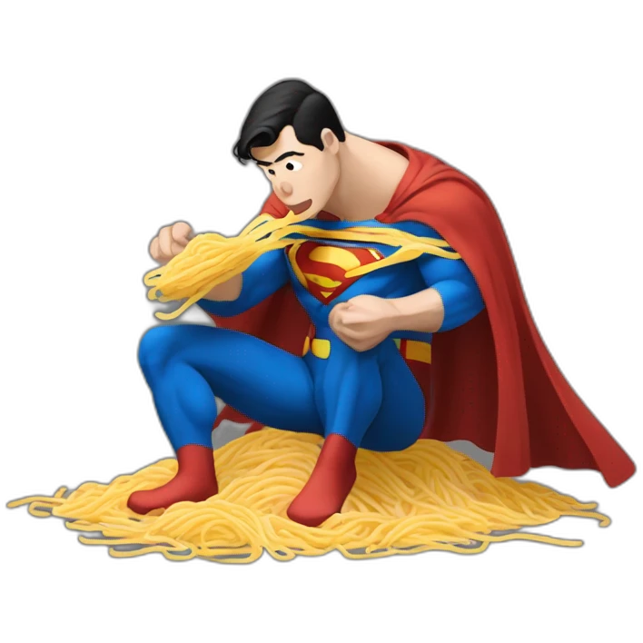 superman eating noodles，squatted on the ground emoji