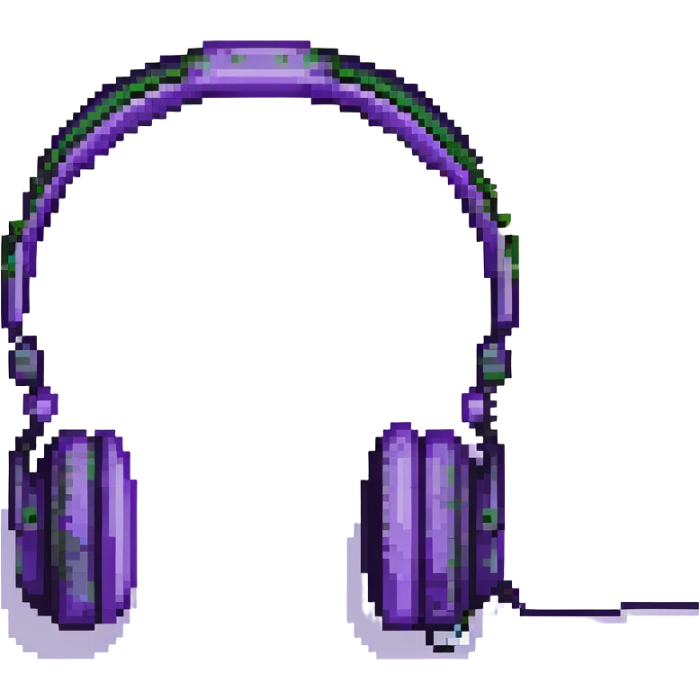goth headphones, black with purple accents, pixel art style emoji