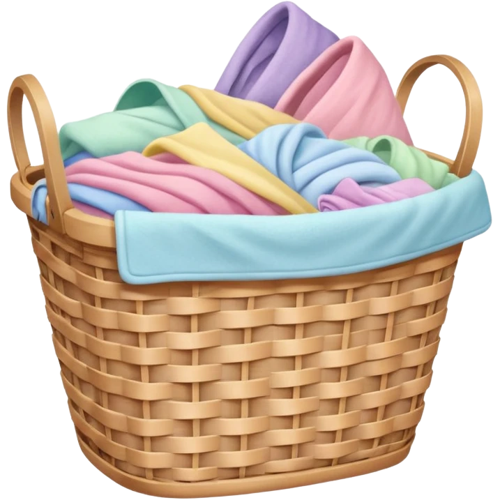 wicker laundry basket with pastel colored laundry emoji