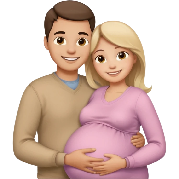 Беременная девушка в обнимку с мужем и они счастливы  emoji