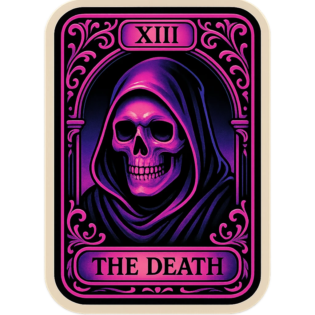 gothic tarot card, black and pink, ornate design, retro stickers style emoji