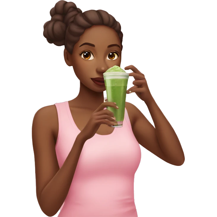 Brown skin girl pink sipping iced matcha emoji