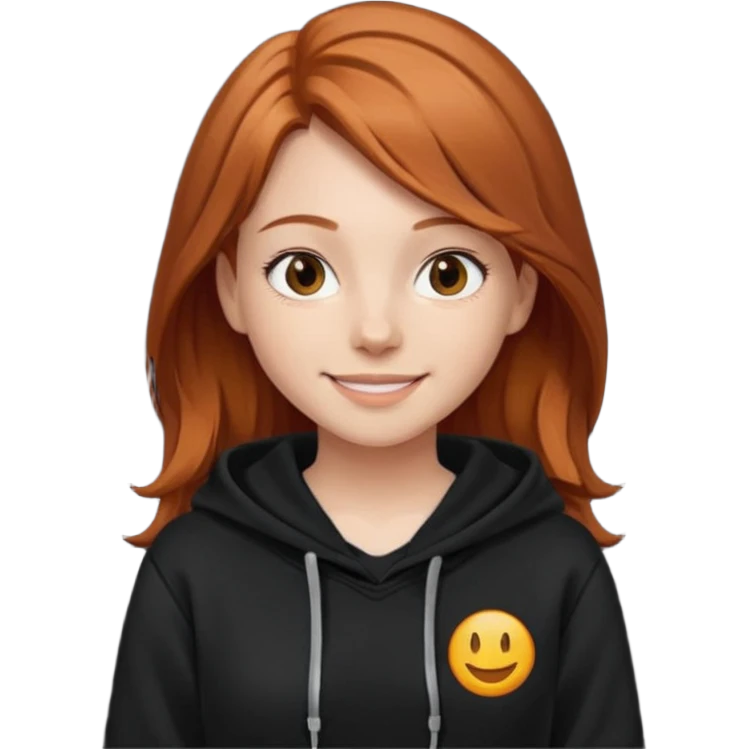 мила дівчинка зі світлим русим волоссям до грудей в чорному худі посміхається emoji
