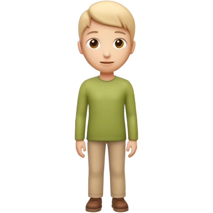 3D Apple emoji style person standing upright, neutral pose, centered, soft shadow, white background emoji