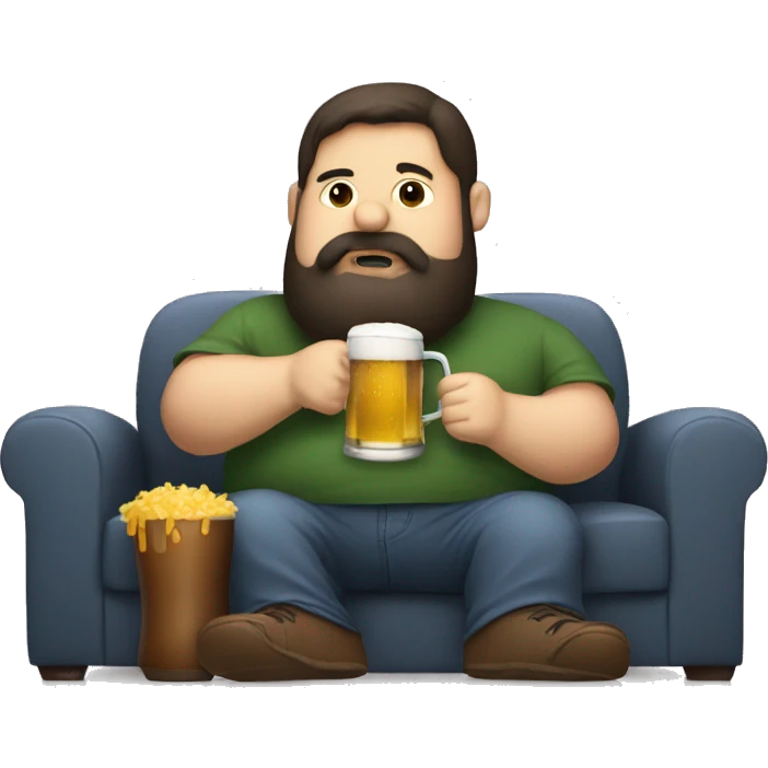 Dark hair beard man drinking beer on couch chubby emoji