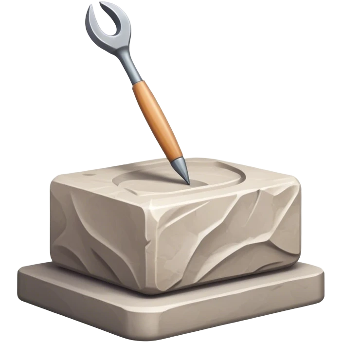 Icon for sculpting, with sculpting tools, sculpture in progress on a textured surface, minimalistic style, clean lines, transparent background. emoji