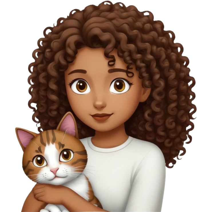 Black and white cat with curly hair brown girl emoji