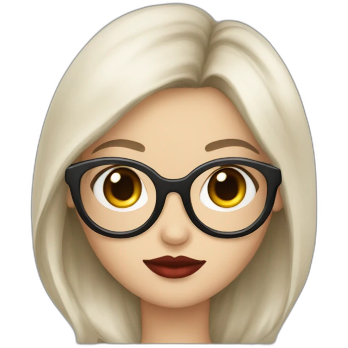 a girl with beautiful long dark hair, scarlet lips, fair skin, an angelic halo and fashionable glasses emoji