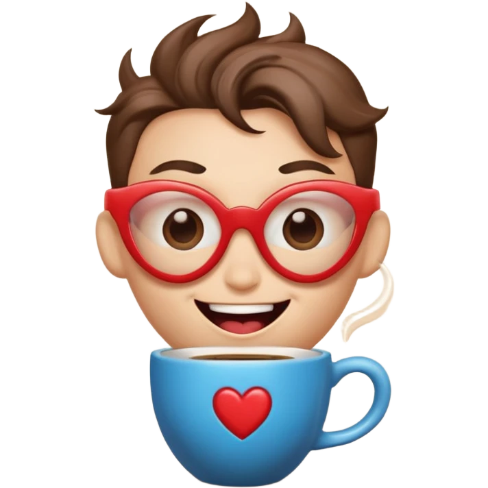 superhero head, coffee creature, heart glasses, laughing with tears in eyes emoji