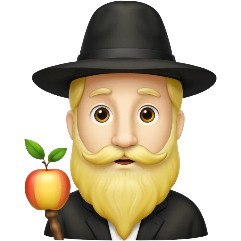 Yellow rabbi apple emoji with hat and wavy side hair and longue phallic nose emoji