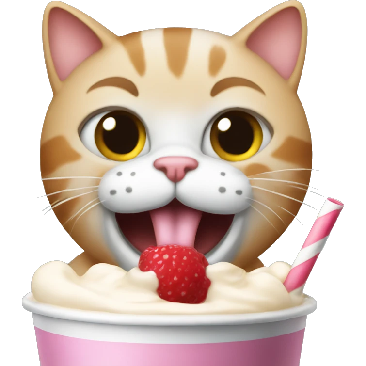 A cat that looks said drinking a milkshake  emoji