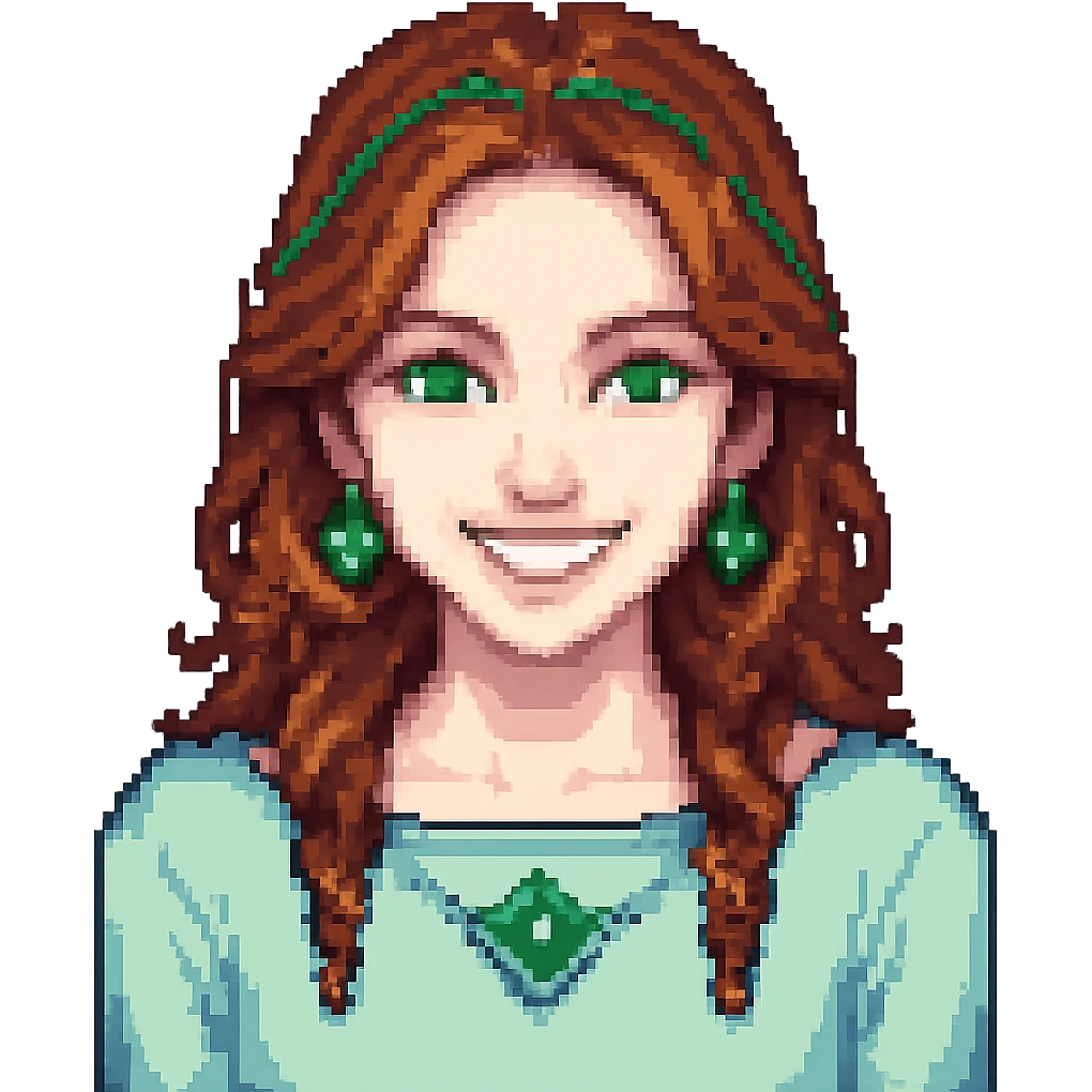 Make the woman smile in pixel art style, no background. emoji