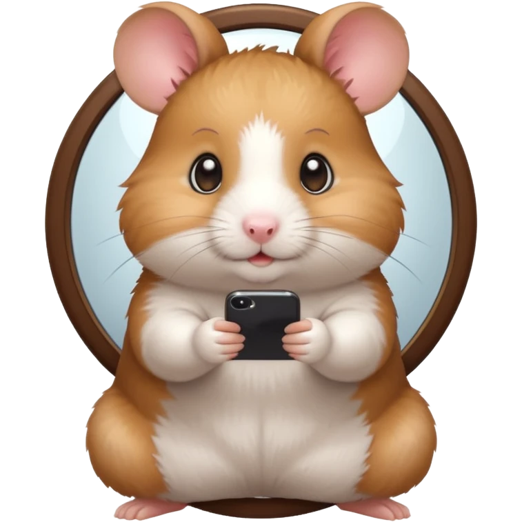 cartoon-style hamster taking mirror photo with latest iphone emoji