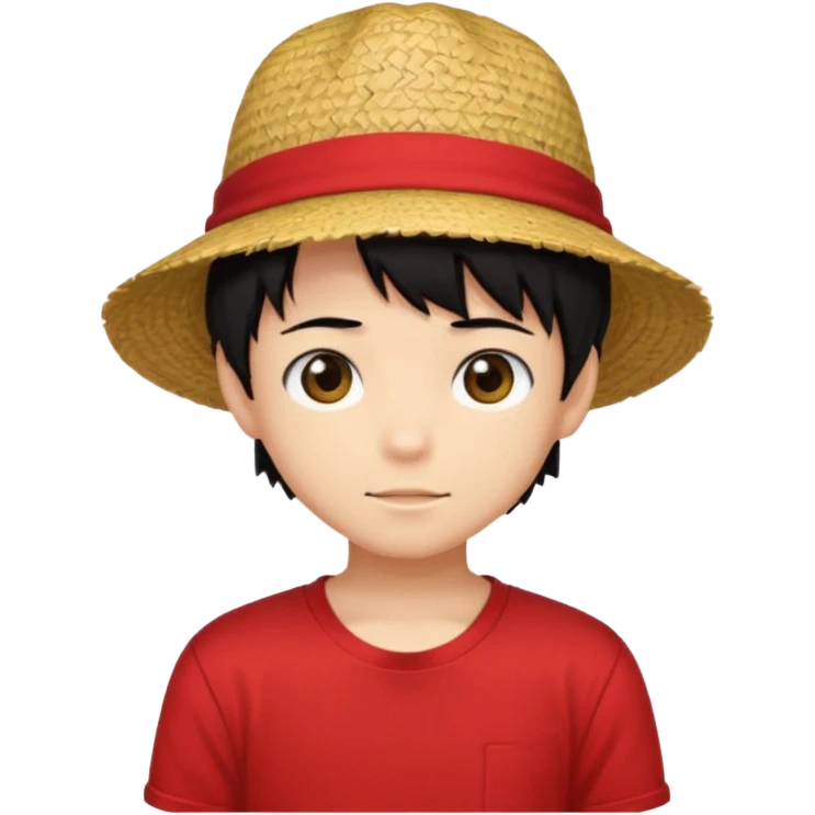 straw hat, black hair, anime style, red t-shirt,boy emoji
