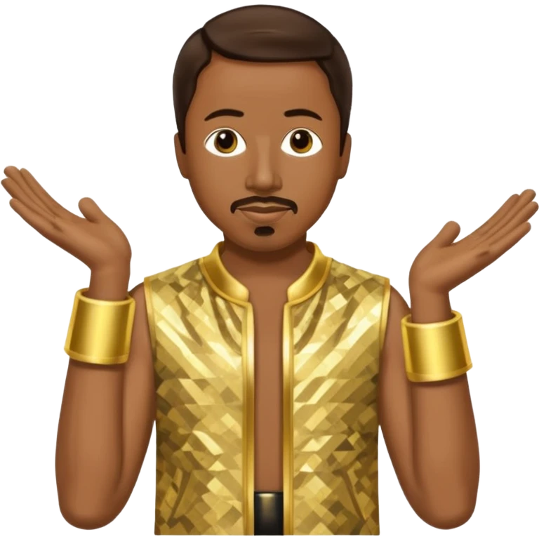 MC Hammer with dark brown hair, gold outfit emoji