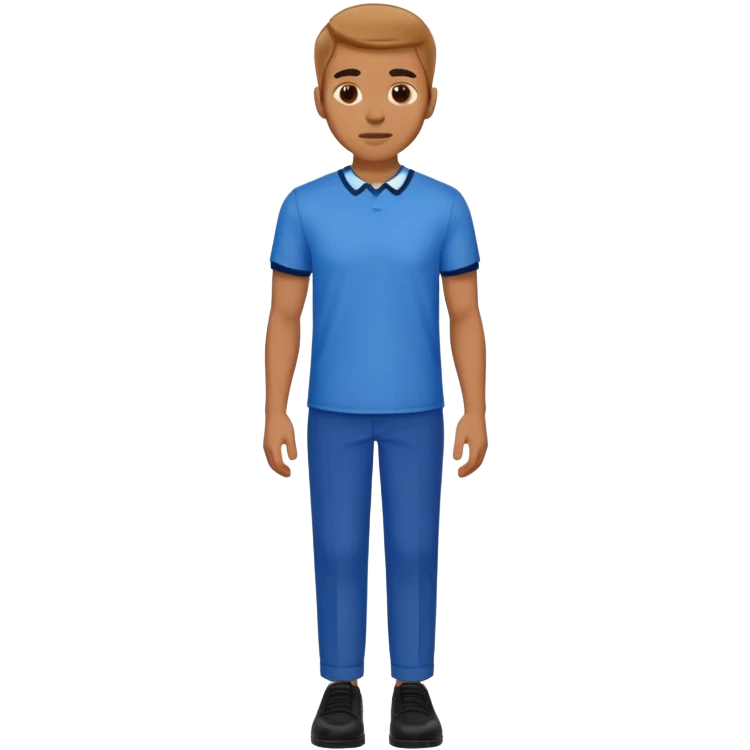 A man in a blue shirt, brown pants, and black shoes. emoji