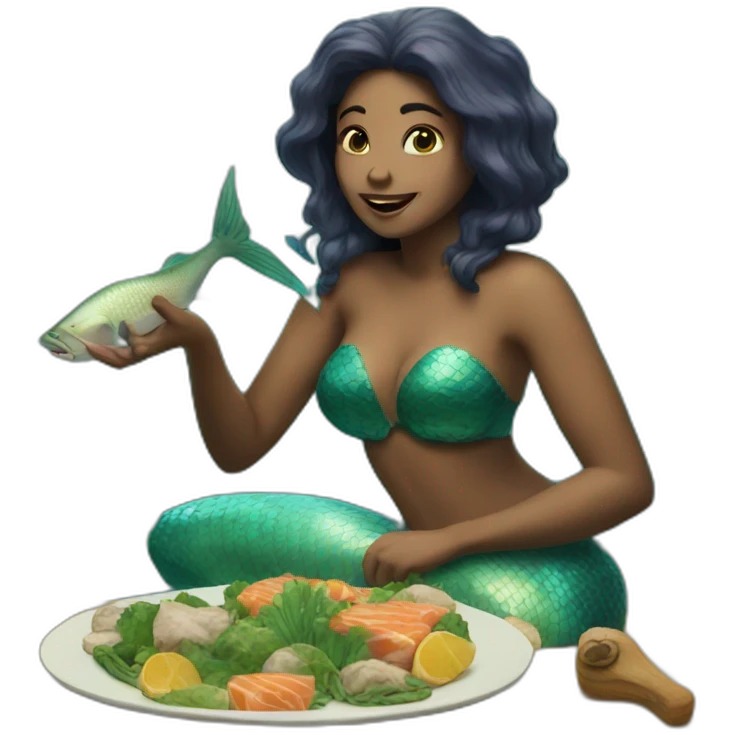 A mermaid eating fish emoji
