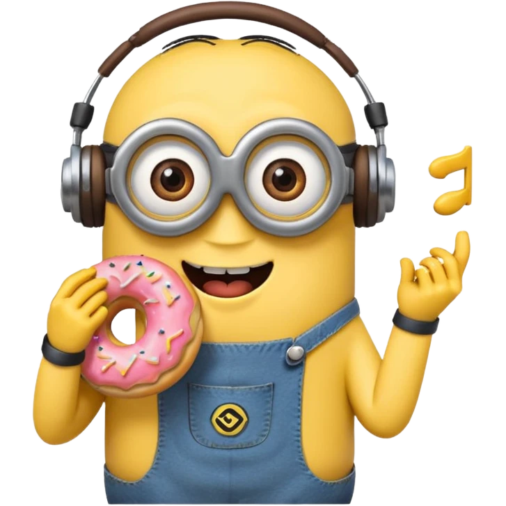 minion listening to music eating a donut emoji emoji