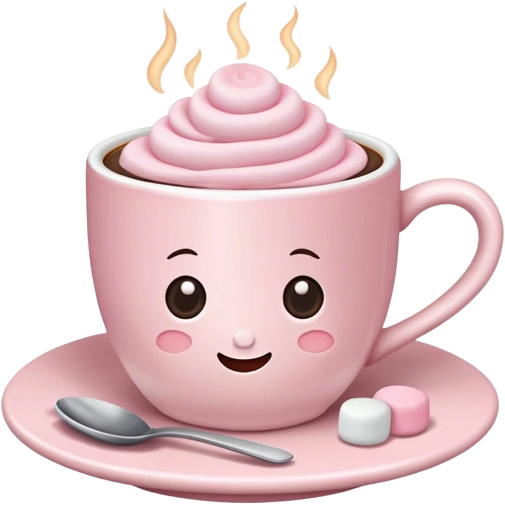 coffee in a light pink cup with marshmallows on top  emoji