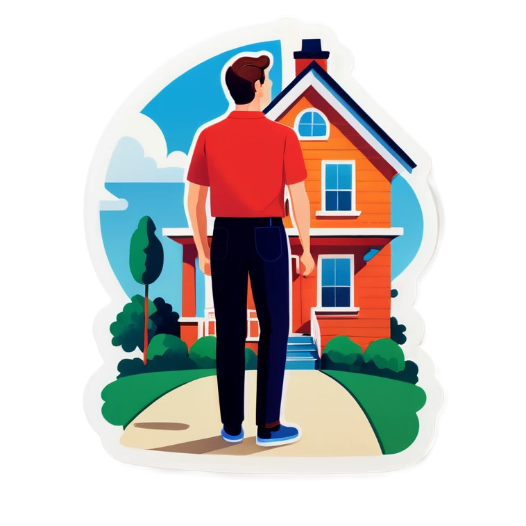 A man looks at two opposite houses with nice front yards emoji