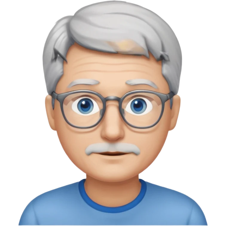 Grey haired emoji with blue eyes and glasses emoji